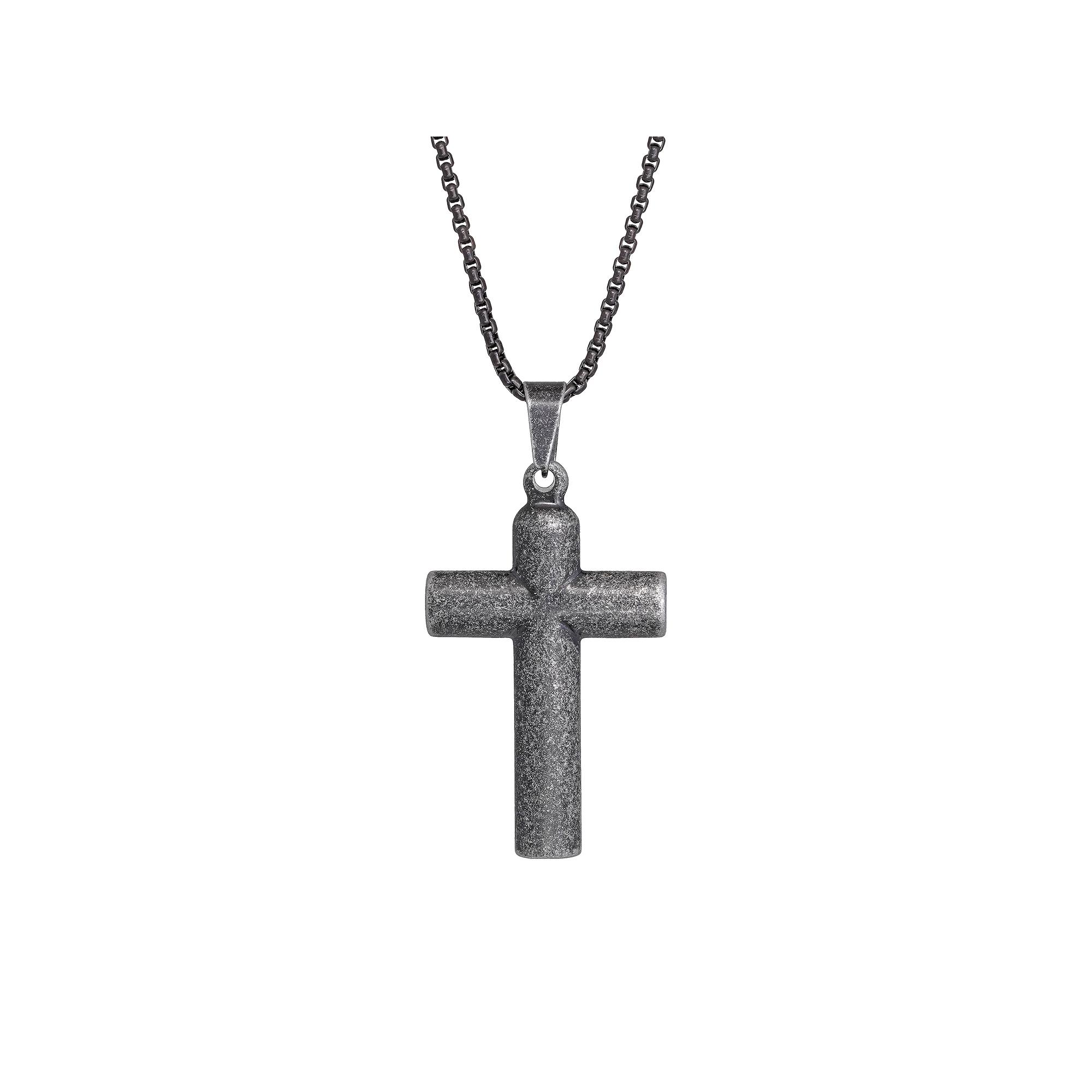 Men's LYNX Antiqued Finish Stainless Steel Cross Pendant Necklace, Size: 24" Product Image