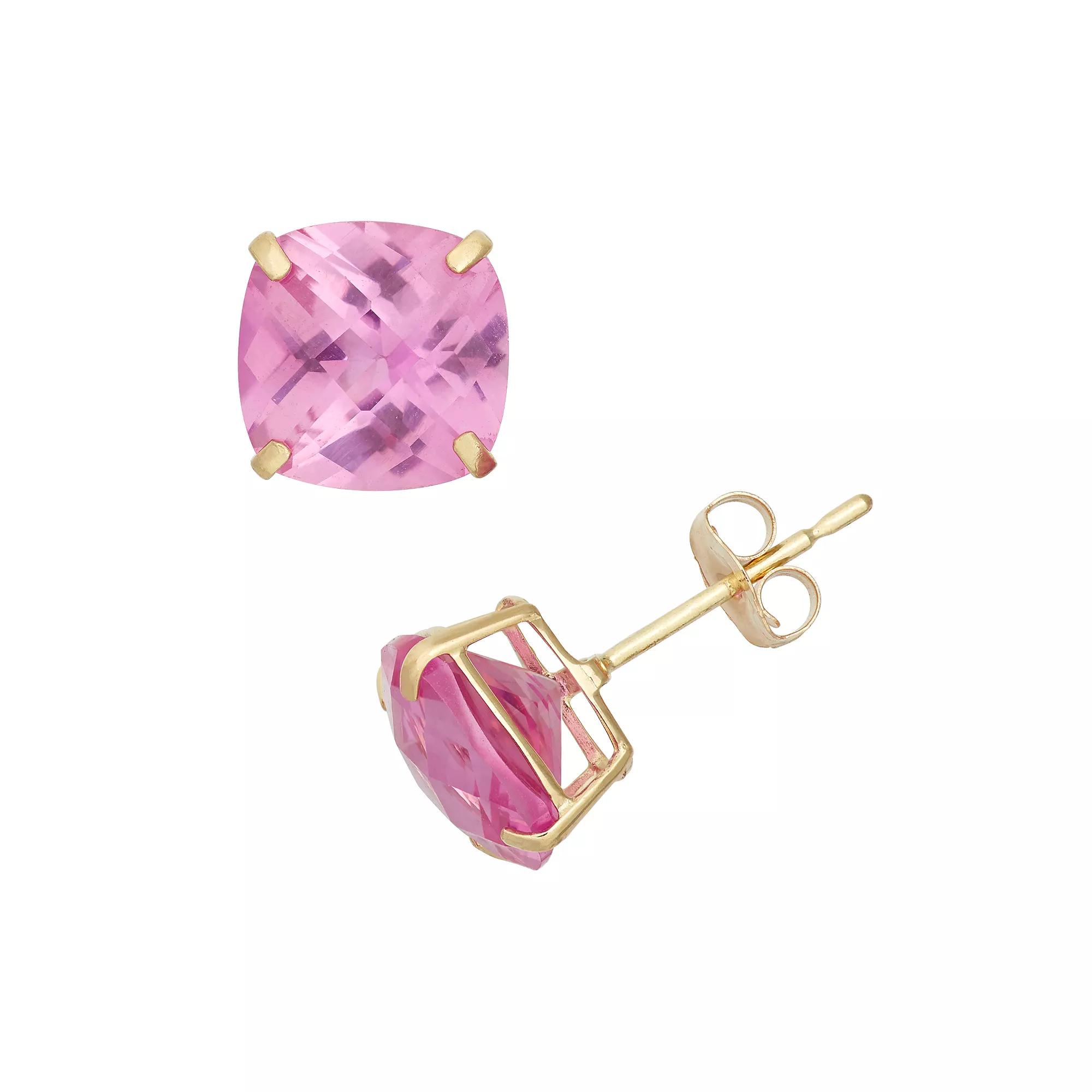 Designs by Gioelli Lab-Created Pink Sapphire 10k Gold Stud Earrings, Womens Product Image