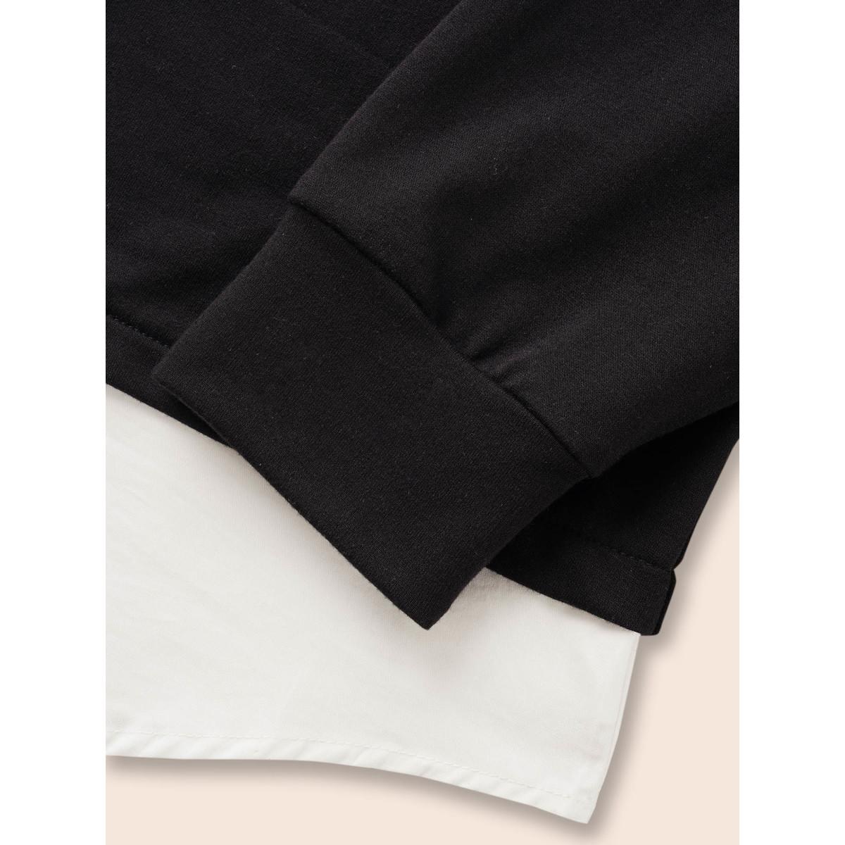 Plus Size 2-In-1 Shirt Collar Contrast Patchwork Sweatshirt Women Black Work From Home Contrast Shirt collar Office Sweatshirts BloomChic 26/4X Product Image