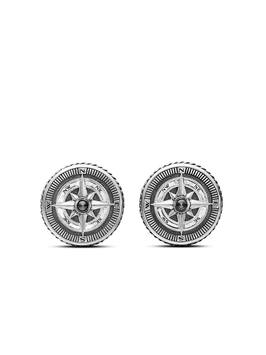 Mens Maritime Compass Cufflinks with Center Black Diamond Product Image