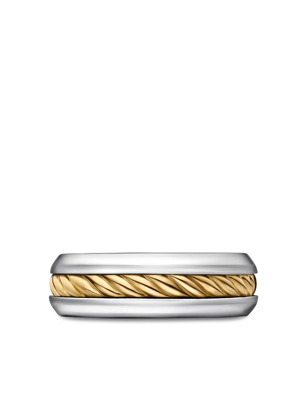 18kt yellow gold and sterling silver Cable Inset band ring (8mm) Product Image