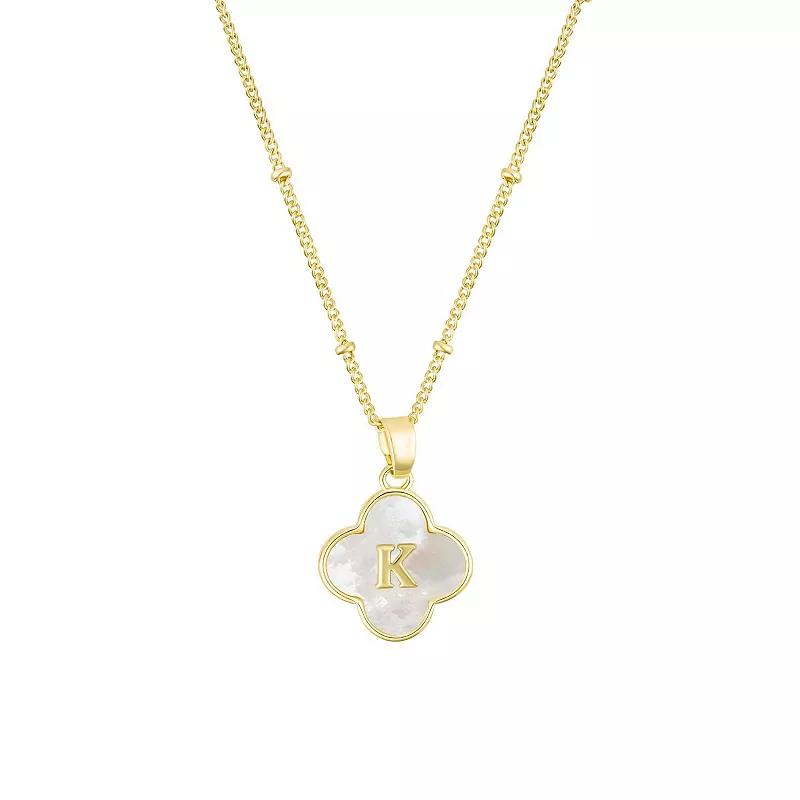 Adornia 14k Gold Plated Mother-of-Pearl Initial Clover Necklace, Women's,  Product Image