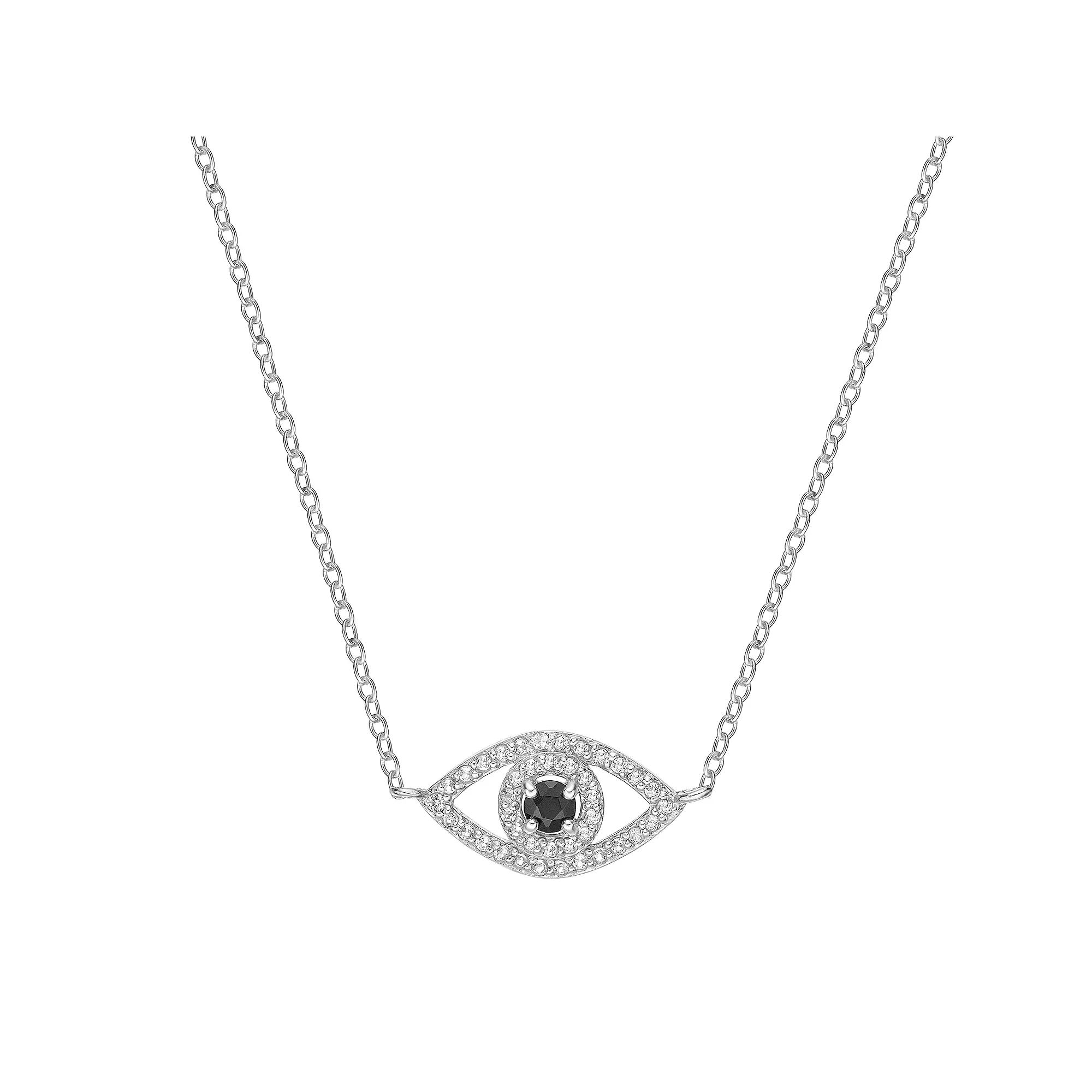 Gemminded Sterling Silver Black Onyx & Lab-Created White Sapphire Evil Eye Pendant Necklace, Womens Product Image