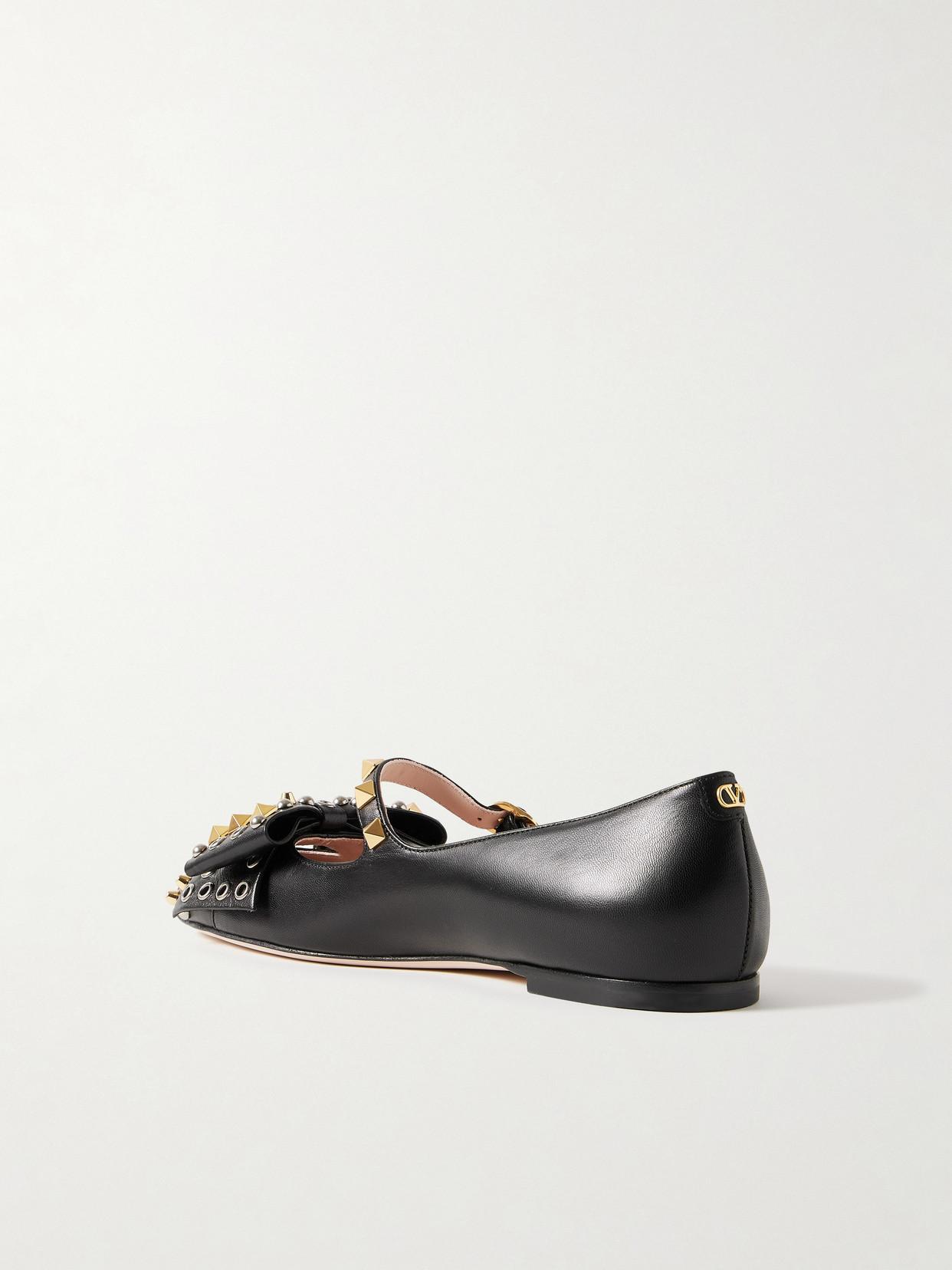 VALENTINO GARAVANI Mary-jane Bowow Ballerina In Kidskin With Studs Woman Black 35 In Multi Product Image
