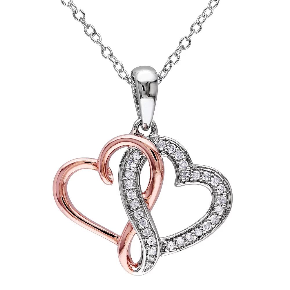 Stella Grace Two Tone Sterling Silver 1/8 Carat T.W. Diamond Heart Pendant Necklace, Women's, Size: 18" Product Image