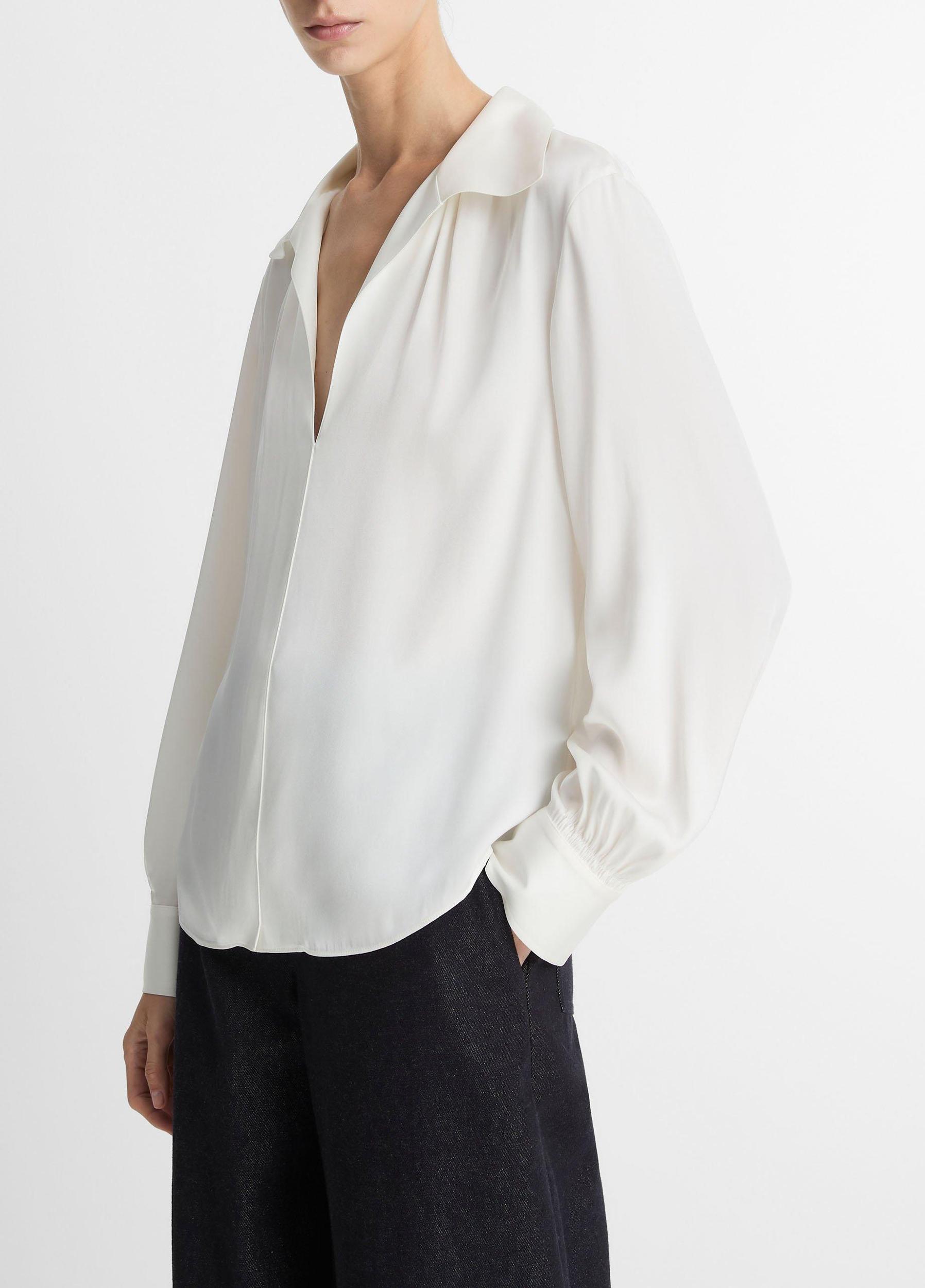 Smocked Silk-Blend Long-Sleeve Blouse Product Image