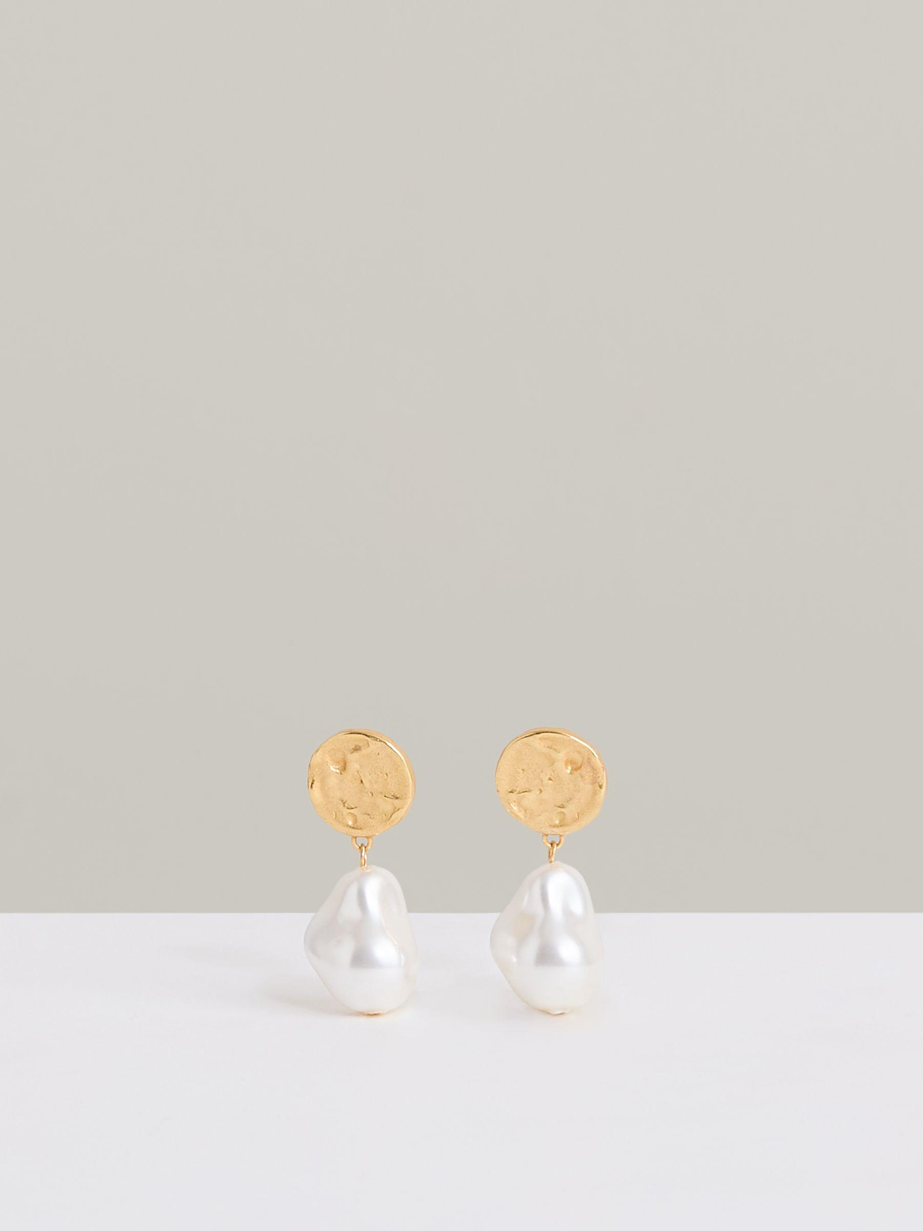 Molten Faux-Pearl Drop Earrings in Gold Tone Product Image