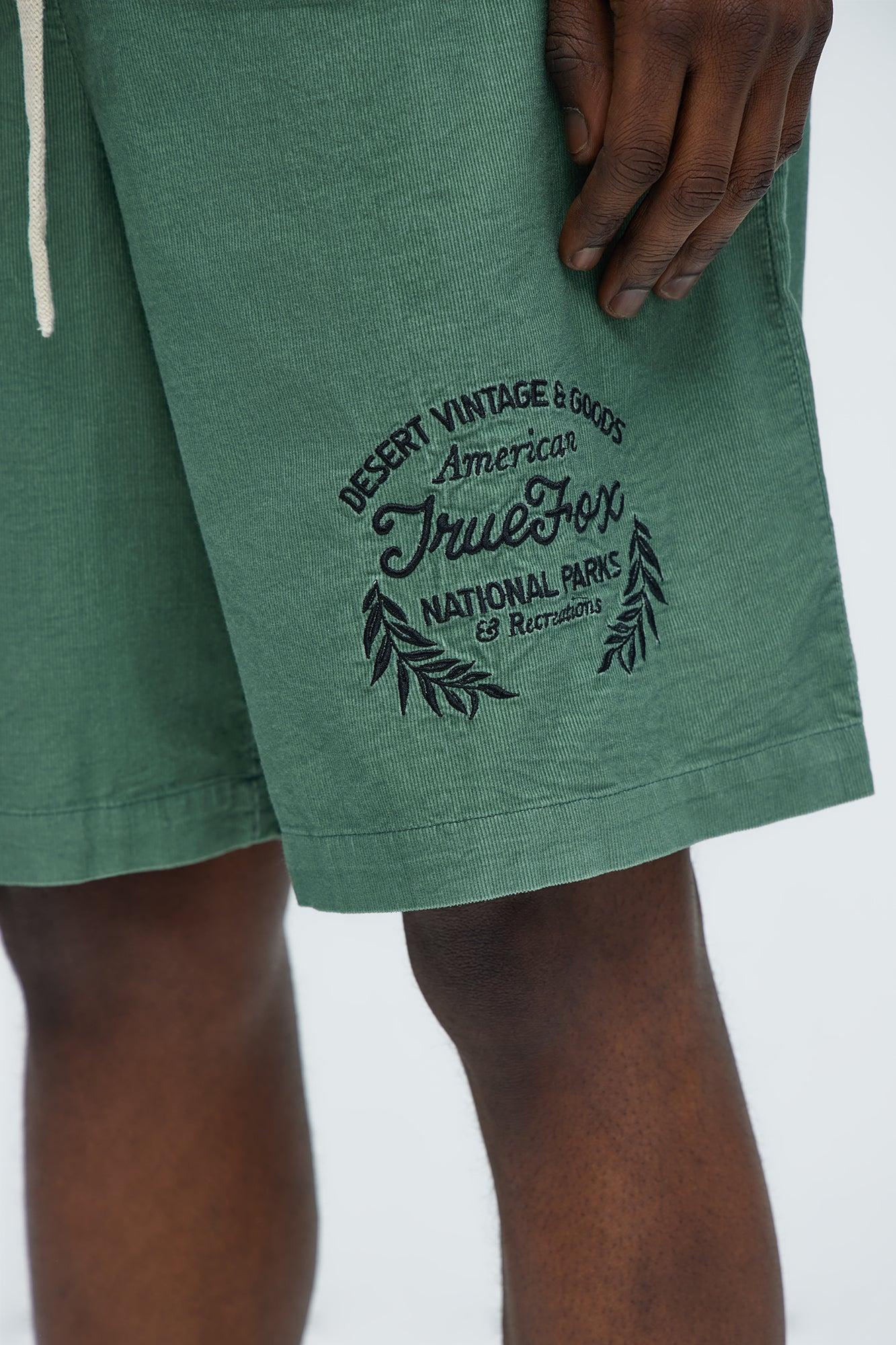 Retro Embroidered Corduroy Shorts - Green Product Image