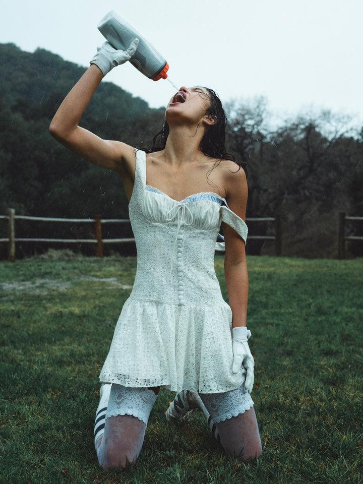 Daisy Lace Mini Dress — White Product Image