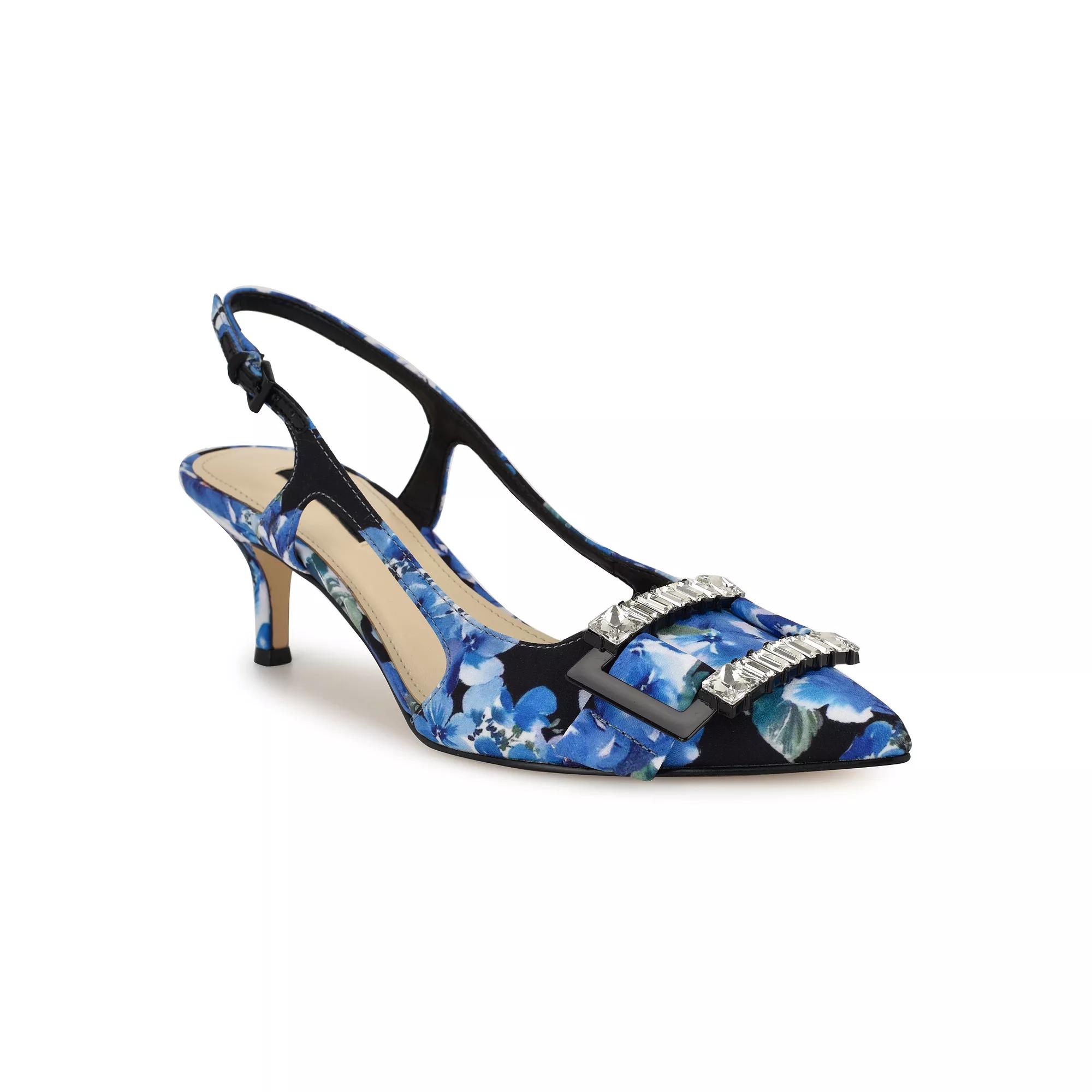 Nine West Neeri Women's Pointy Toe Slingback Dress Pumps, Size: 6, Blue Bouquet Floral Product Image