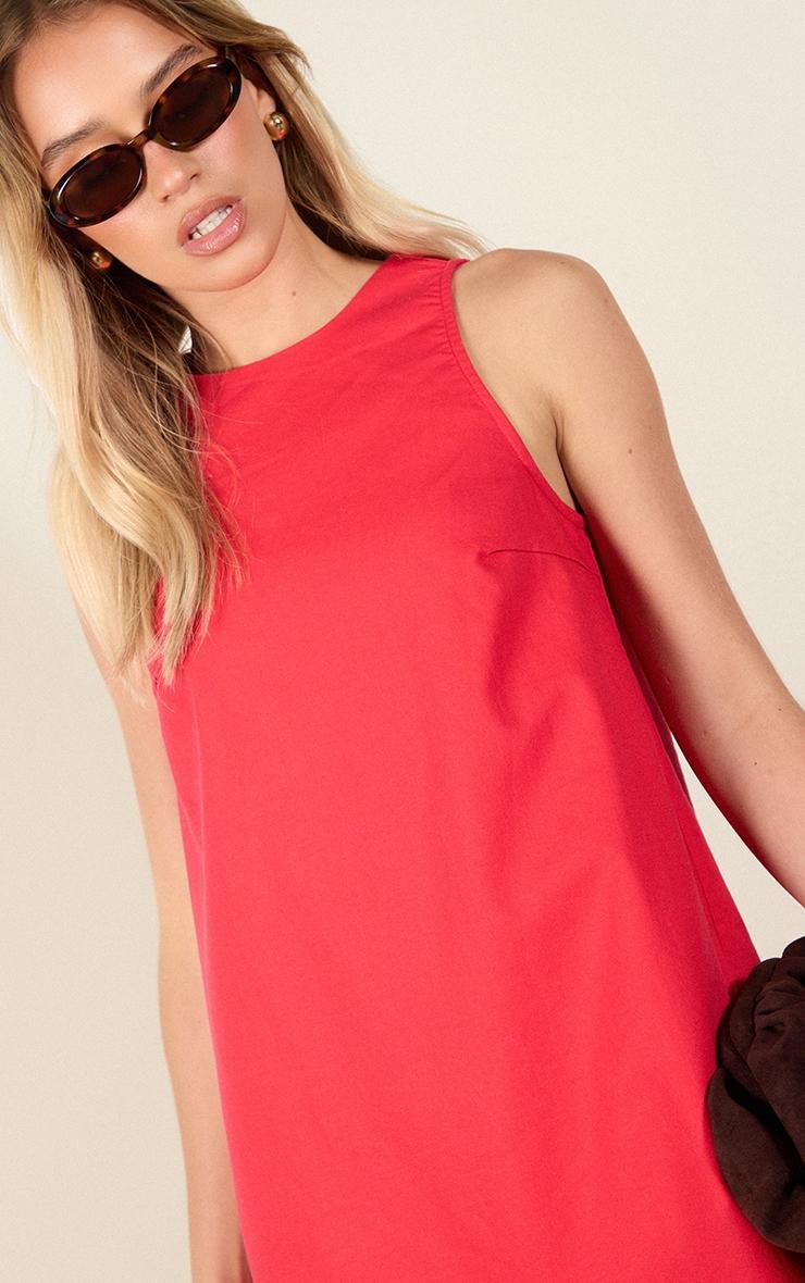 Tomato Red Linen-Blend Tie Back Sleeveless Shift Dress Product Image