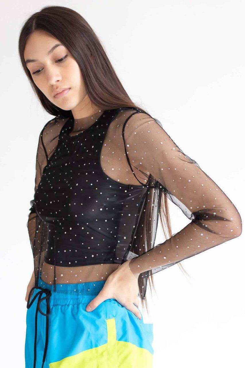 Black Holographic Dots Mesh Long Sleeve Tee Product Image