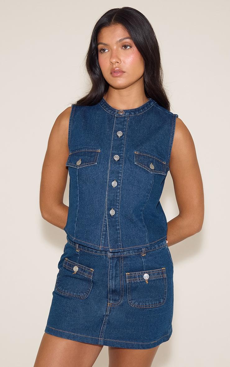 Indigo Mid Rise Denim Mini Skirt Product Image