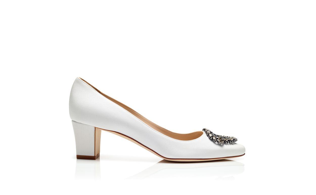 OKKATO White Crepe De Chine Jewel Buckle Pumps Product Image