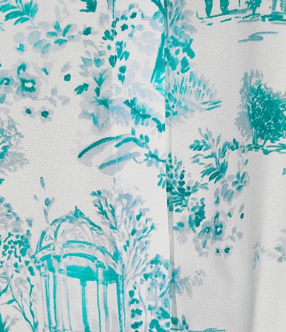 Investments Plus Size Caroline Signature Painted Toile V-Neck 3/4 Sleeve Button Front Blouse Product Image