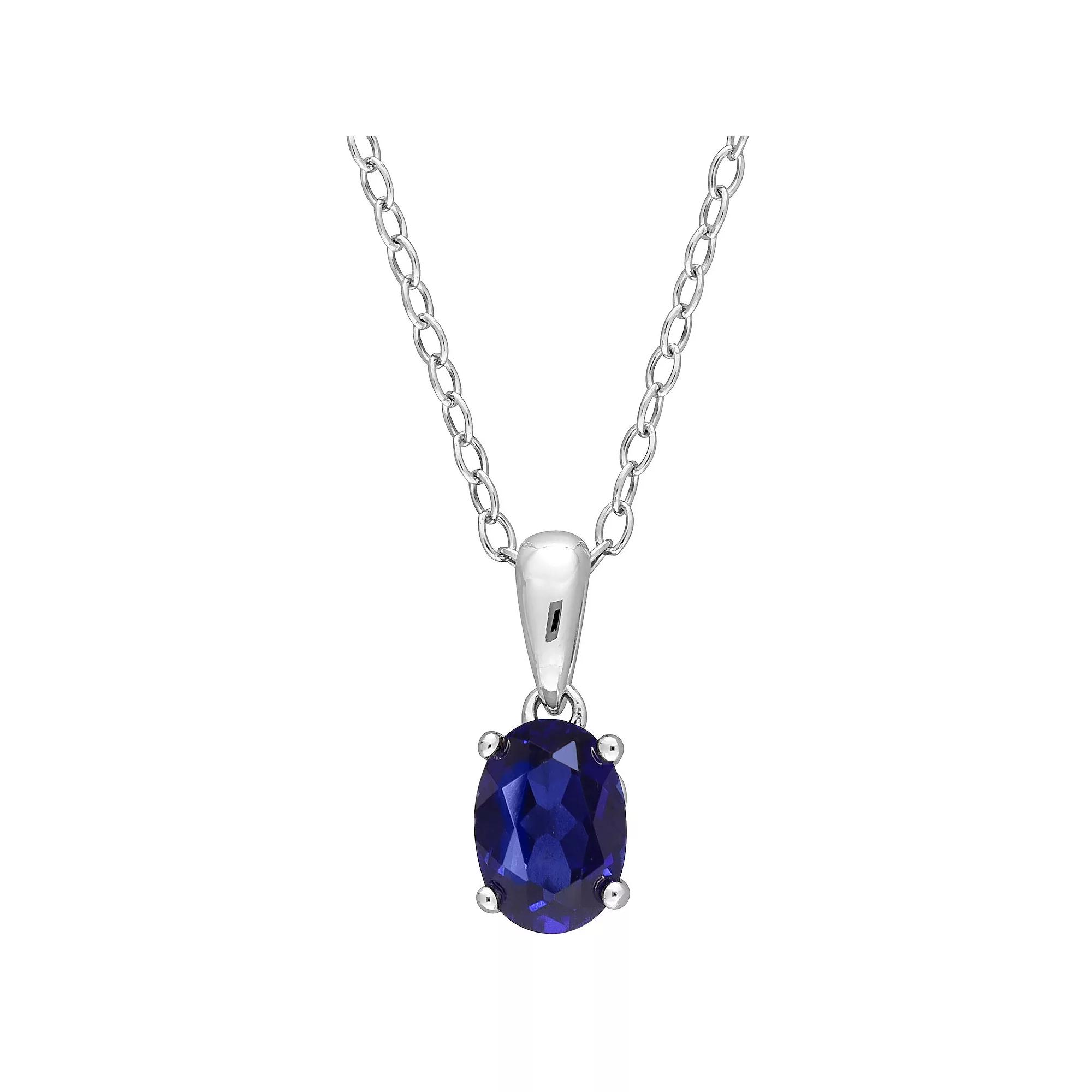 Stella Grace Sterling Silver & Gemstone Oval Stud Pendant Necklace, Women's,  Product Image