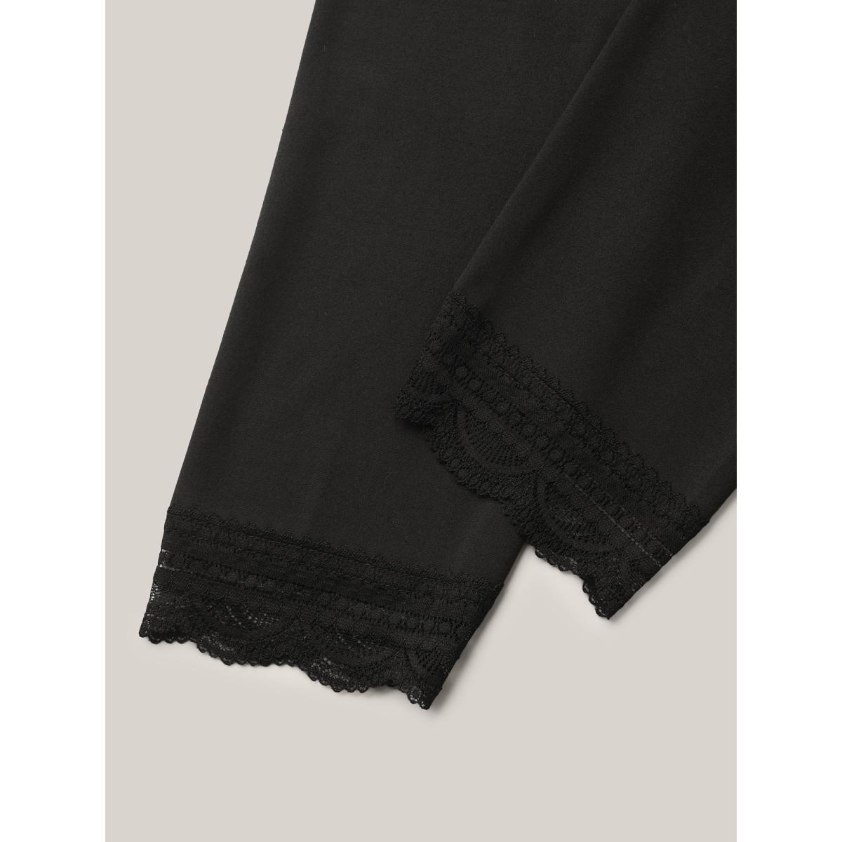 Plus Size Overlap Waist Spliced Tight Pants Women Black Elegant High stretch Skinny Mid Rise Everyday Leggings BloomChic 18-20/2X Product Image