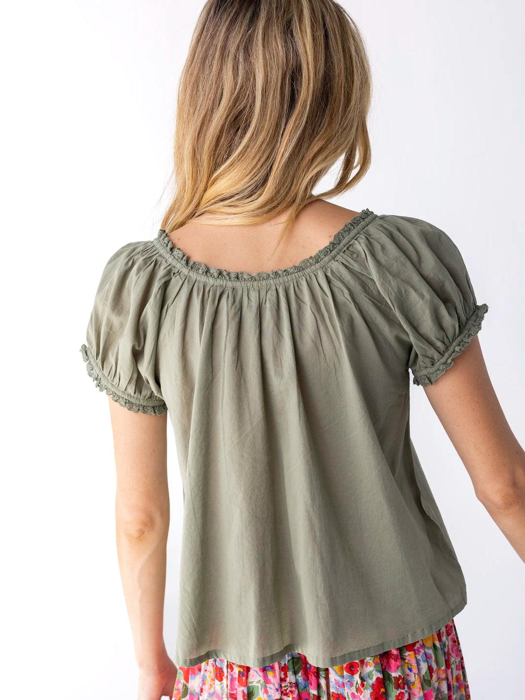 Sweet Nothings Embroidered Cotton Top - Sage Product Image