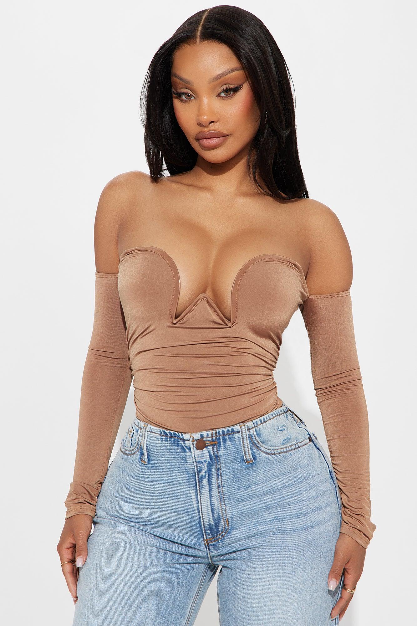My Approval Off Shoulder Long Sleeve Bodysuit - Chocolate Product Image