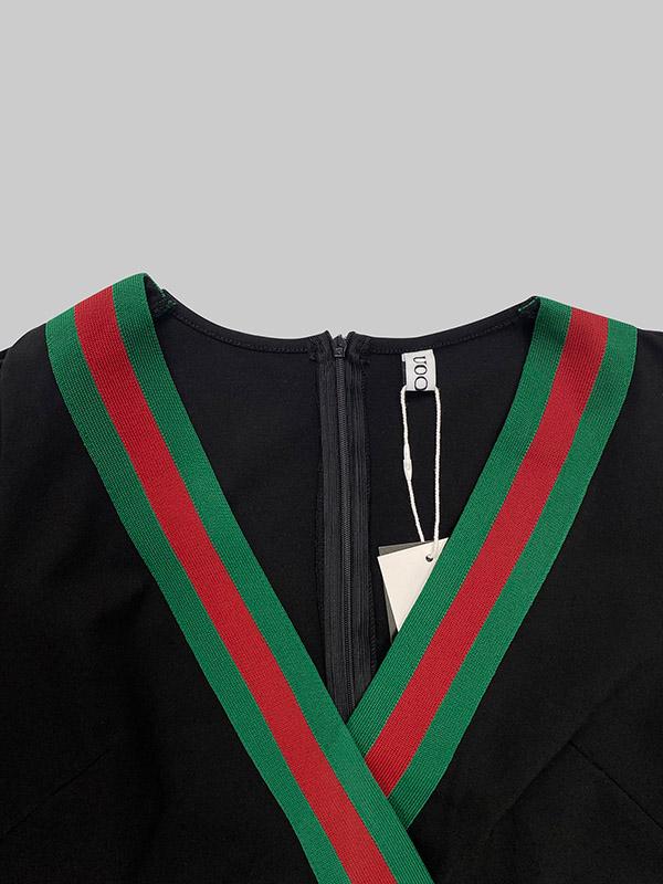 Long Sleeves Striped Deep V-Neck Mini Dresses Product Image