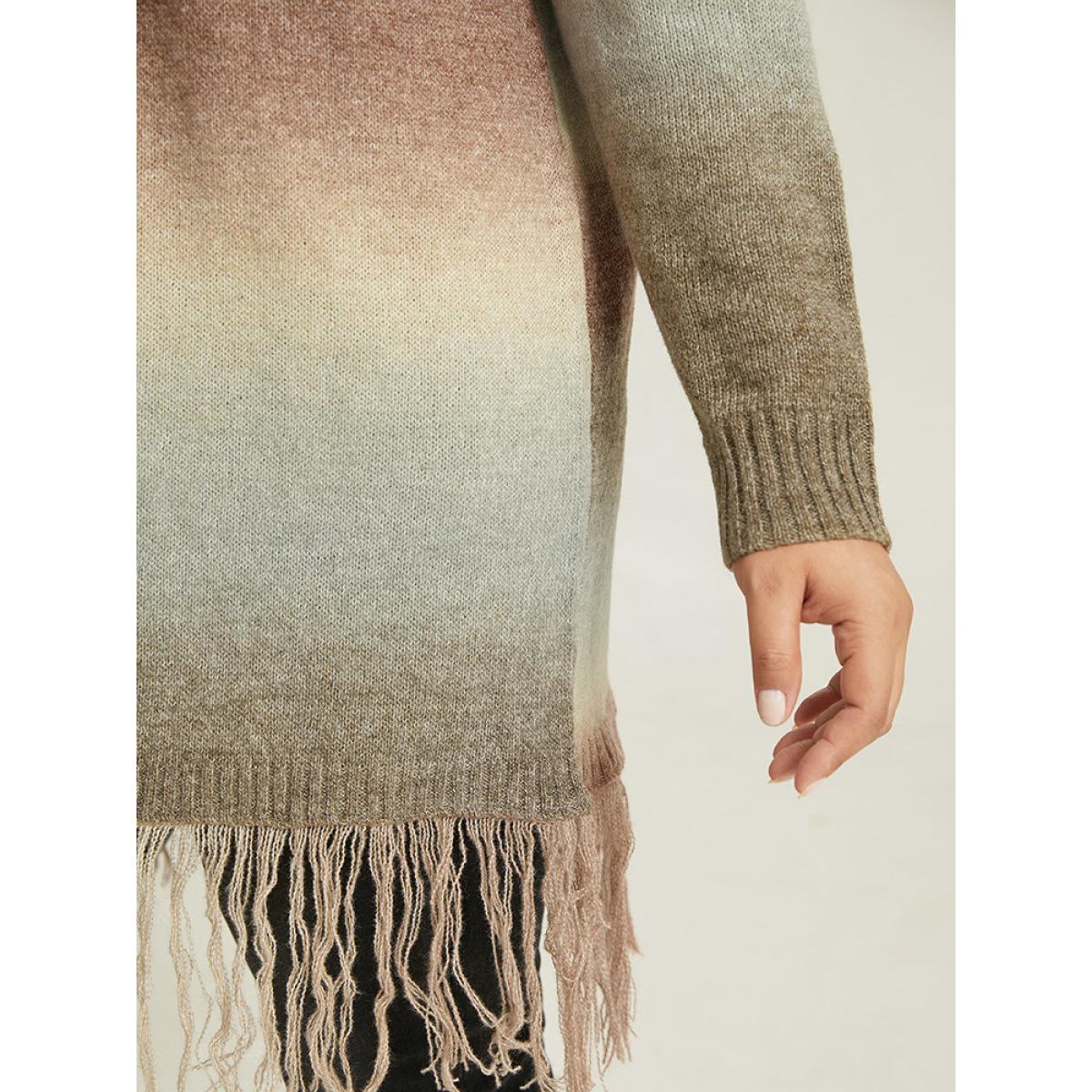 Plus Size Ombre Fringe Trim Open Front Cardigan Multicolor Women Casual Loose Long Sleeve Dailywear Cardigans BloomChic 26/4X Product Image