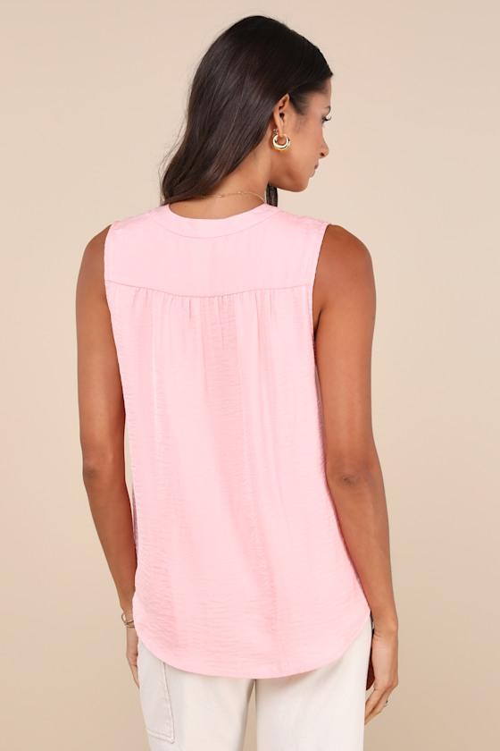 Compelling Simplicity Pink Satin V-Neck Tank Top Product Image