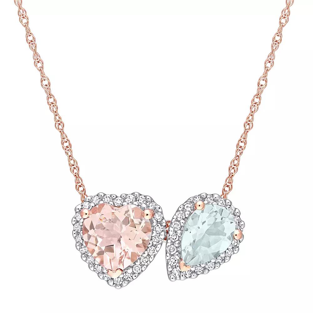 Stella Grace 10k Rose Gold Morganite, Aquamarine & 1/5 Carat T.W. Diamond Pendant Necklace, Women's, Size: 17" Product Image