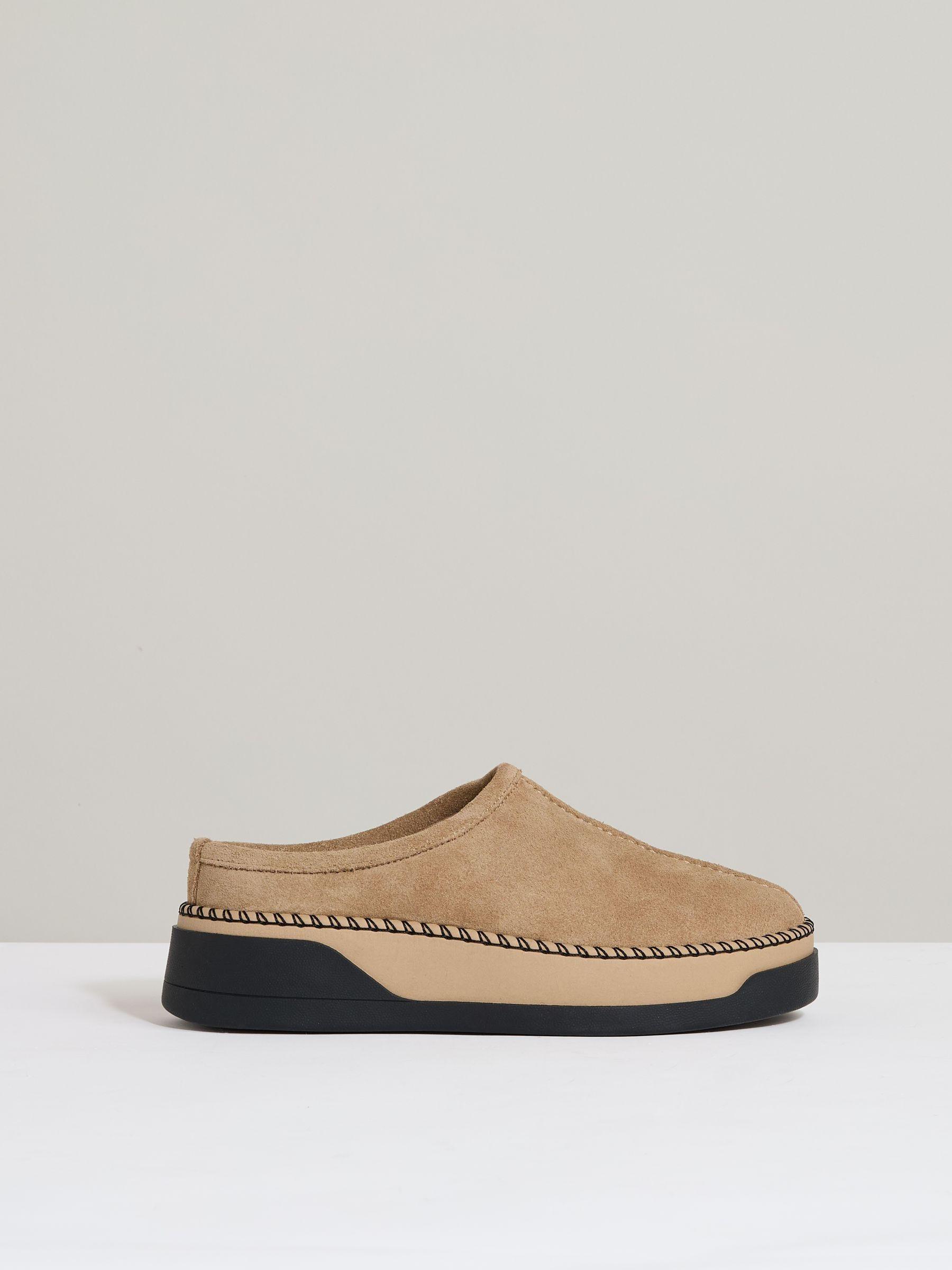 Suede Shearling-Lined Mules in Tan Product Image