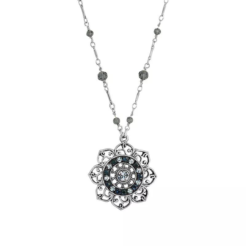 Two Tone Sterling Silver Scalloped Teardrop Pendant Necklace, Women's Product Image