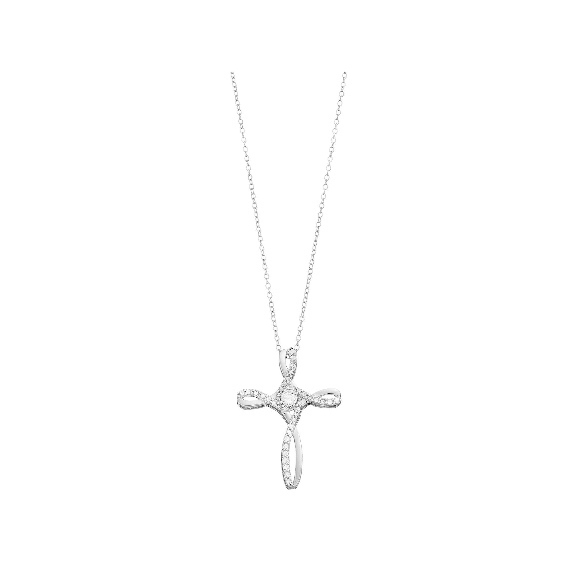 Diamond Brilliance Sterling Silver 1/4 Carat T.W. Diamond Cross Pendant Necklace, Women's, Size: 18" Product Image