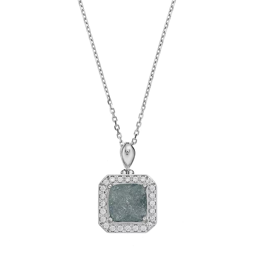 Sterling Silver Cubic Zirconia Square Halo Pendant, Women's, Size: 18", Grey Product Image