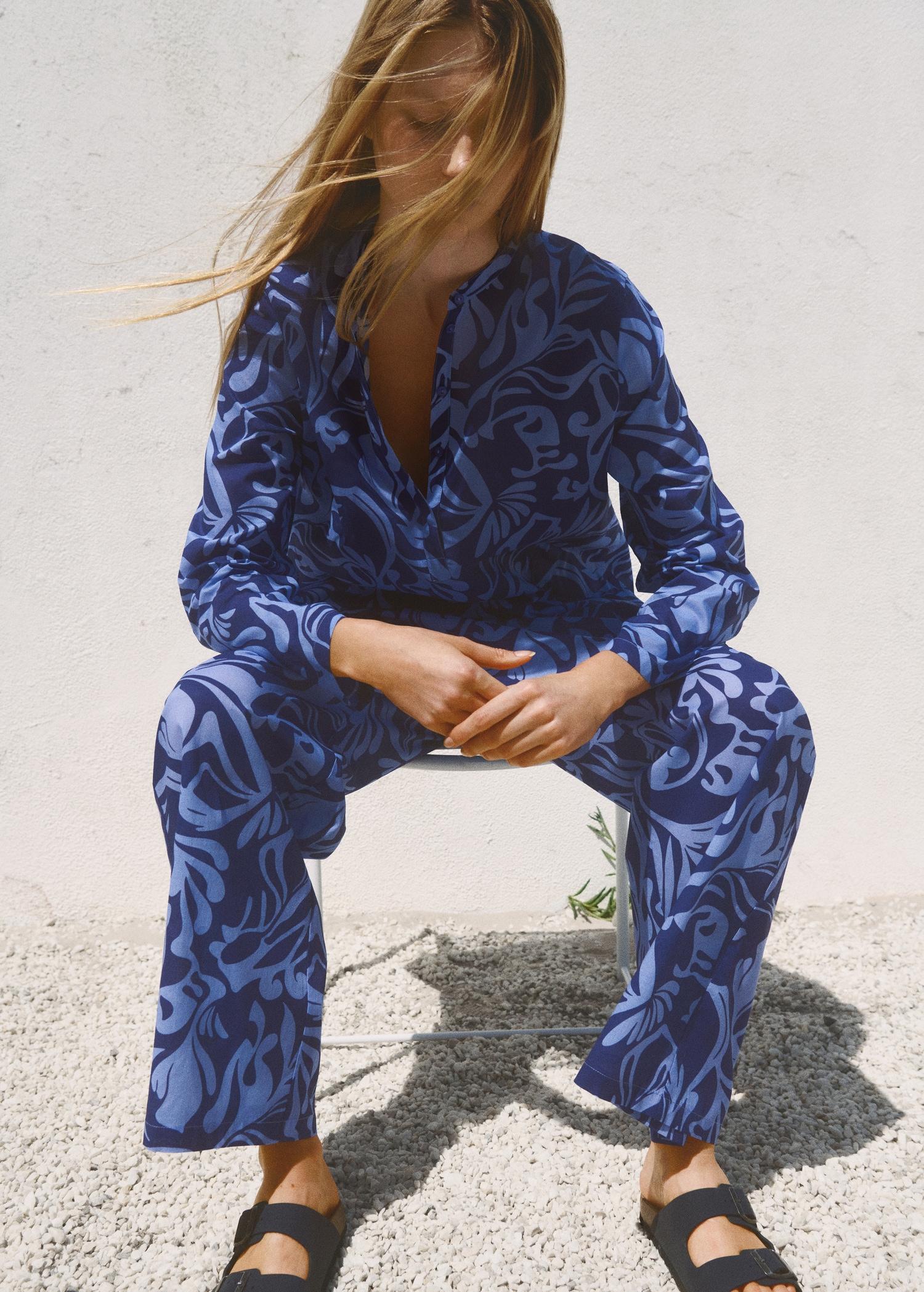 Cotton two-tone printed pants - Women | MANGO USA Product Image