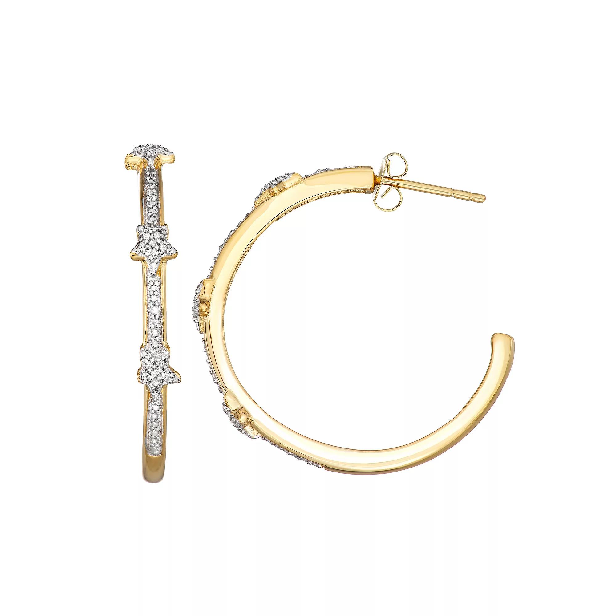 Jewelexcess 14k Gold Over Silver 1/10 Carat T.W. Diamond Hoop Earrings, Women's, Gold Tone Product Image