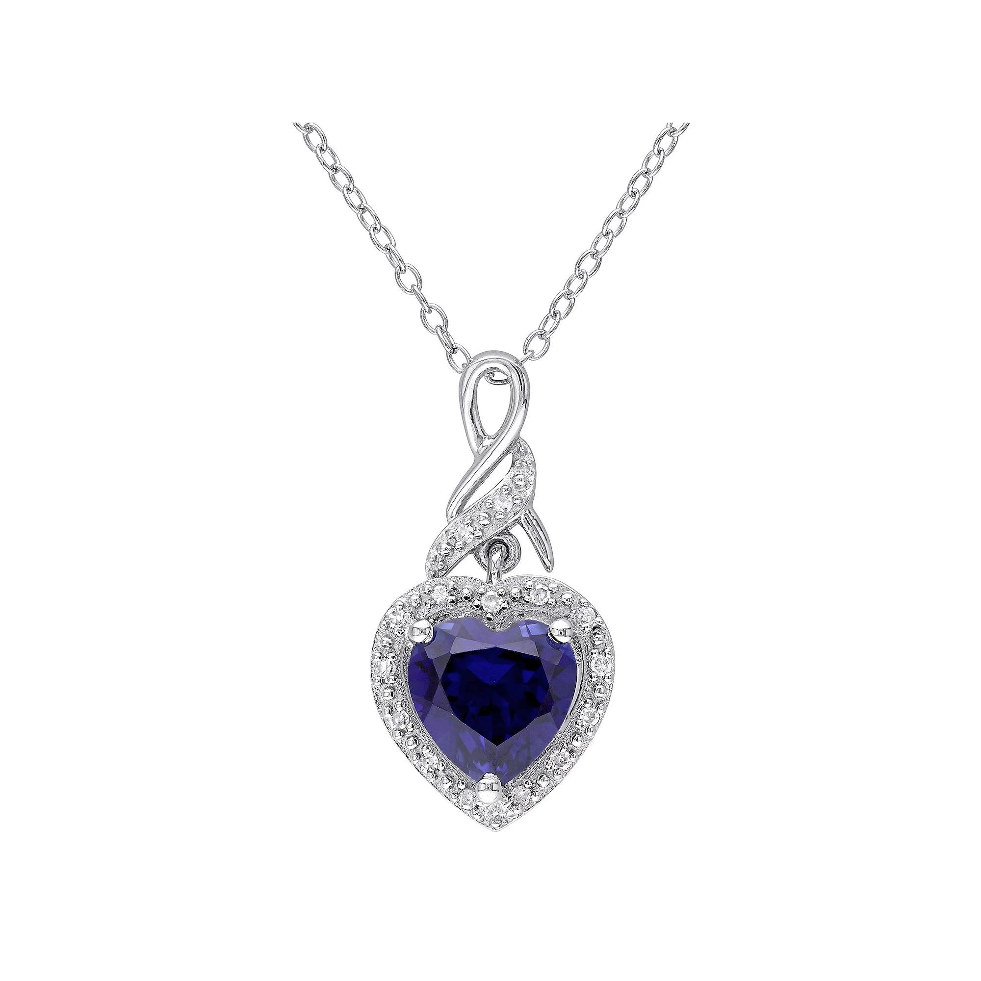 Stella Grace Sterling Silver Lab-Created Blue Sapphire & Diamond Accent Heart Twist Pendant Necklace, Womens Product Image