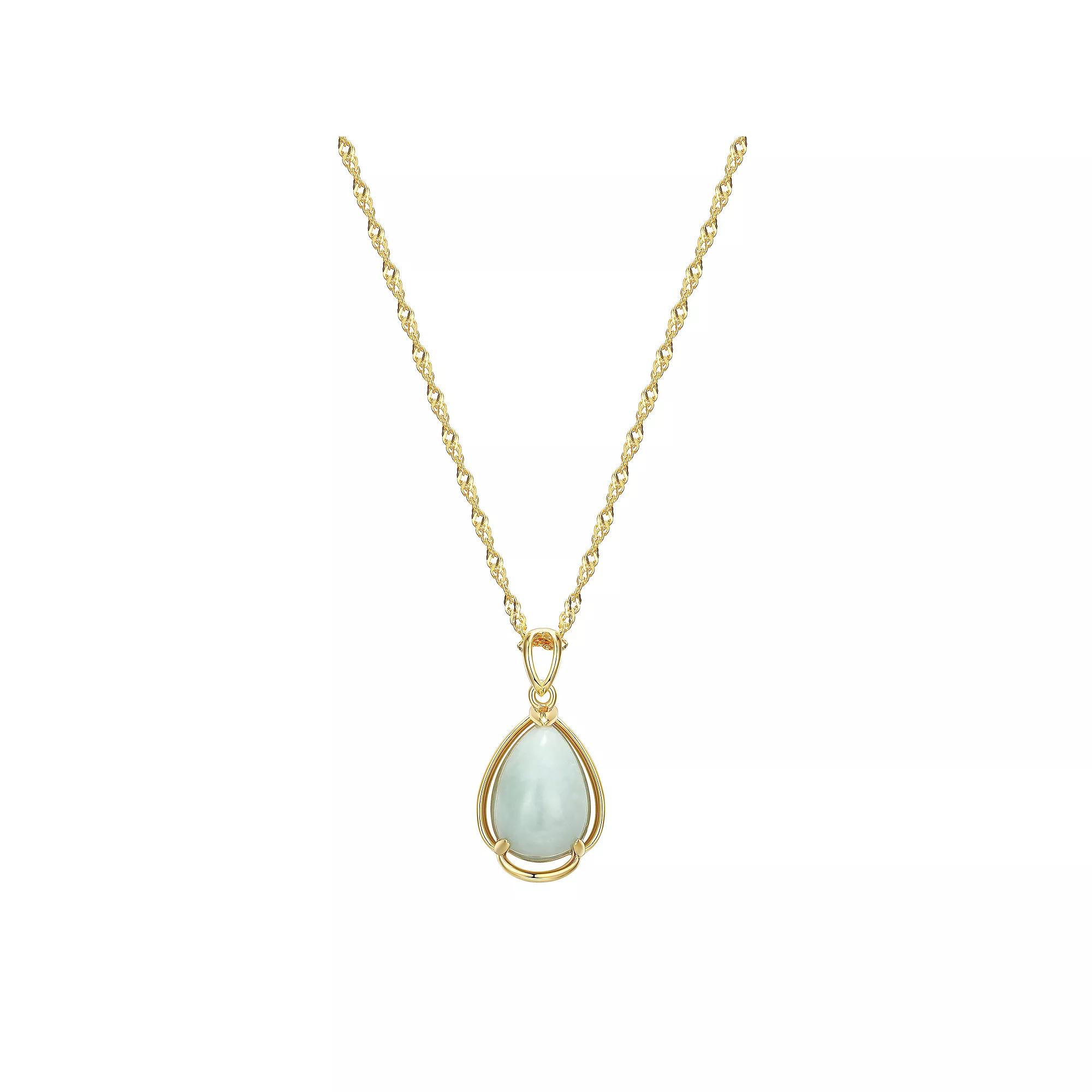 Dynasty Jade 18k Gold over Sterling Silver Jade Framed Pear Pendant Necklace, Women's, Size: 18", Gold Tone Product Image