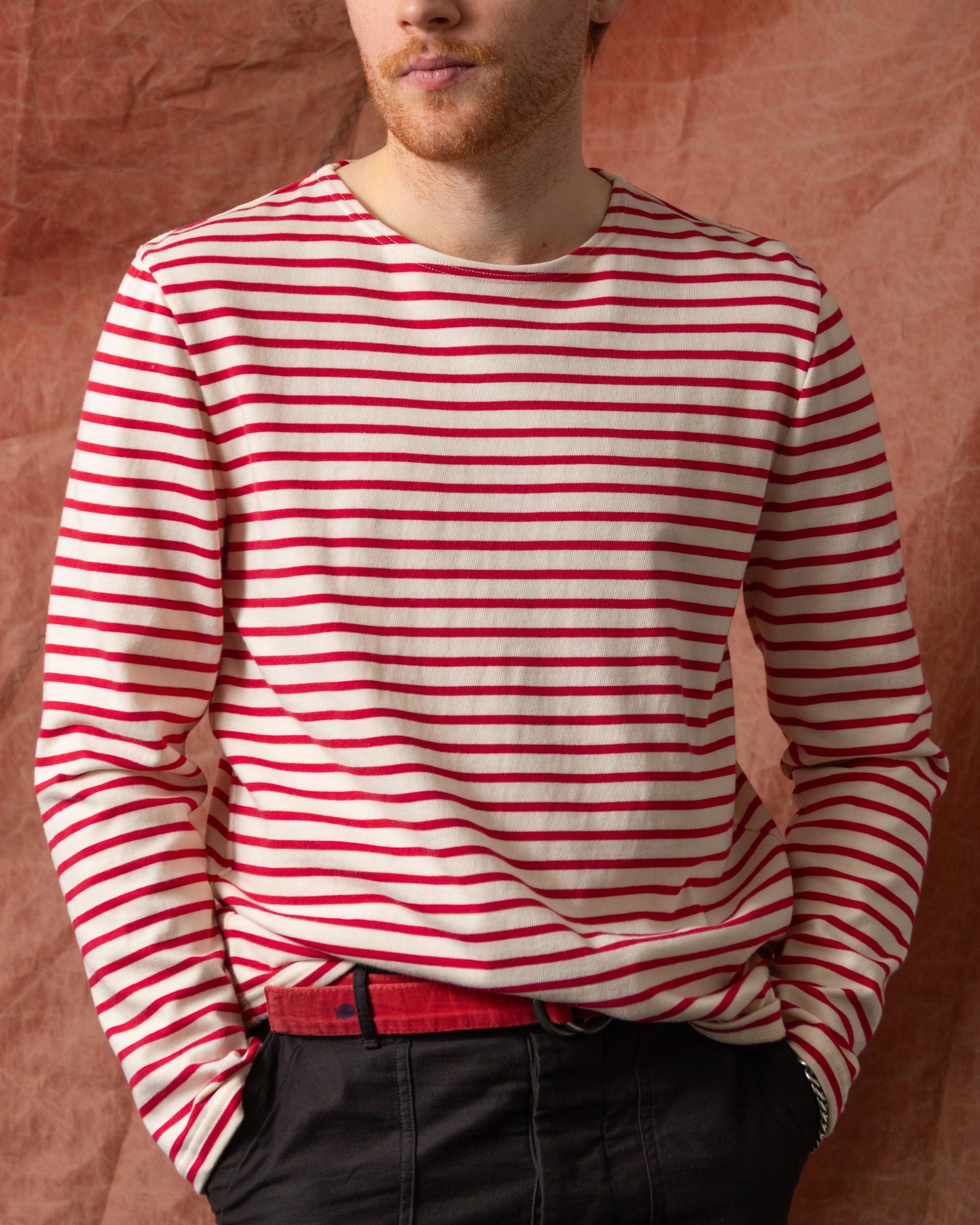Men’s Breton Stripe Boatneck Tee in Off White/Red Product Image