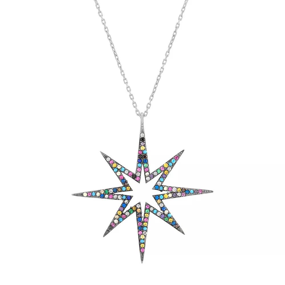 Sterling Silver Multi Color Cubic Zirconia Star Cable Chain Pendant Necklace, Womens Product Image