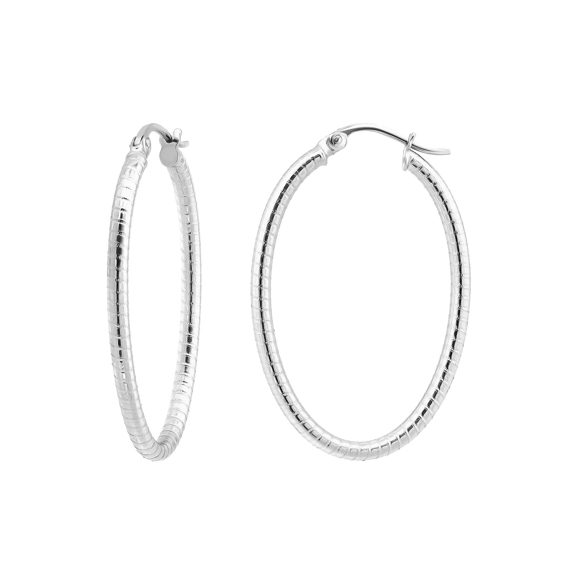 Aleure Precioso Sterling Silver Twisted Oval Hoop Earrings, Women's Product Image