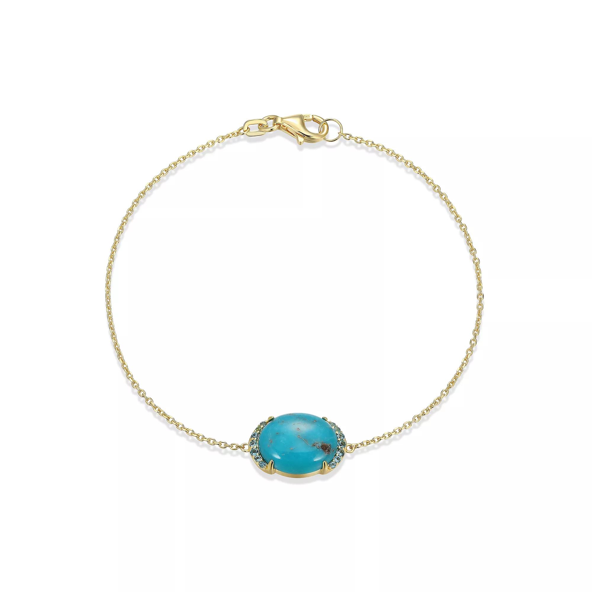 18k Gold Over Silver Turquoise & London Blue Topaz Bracelet, Women's, Size: 7.25", Gold Tone Product Image