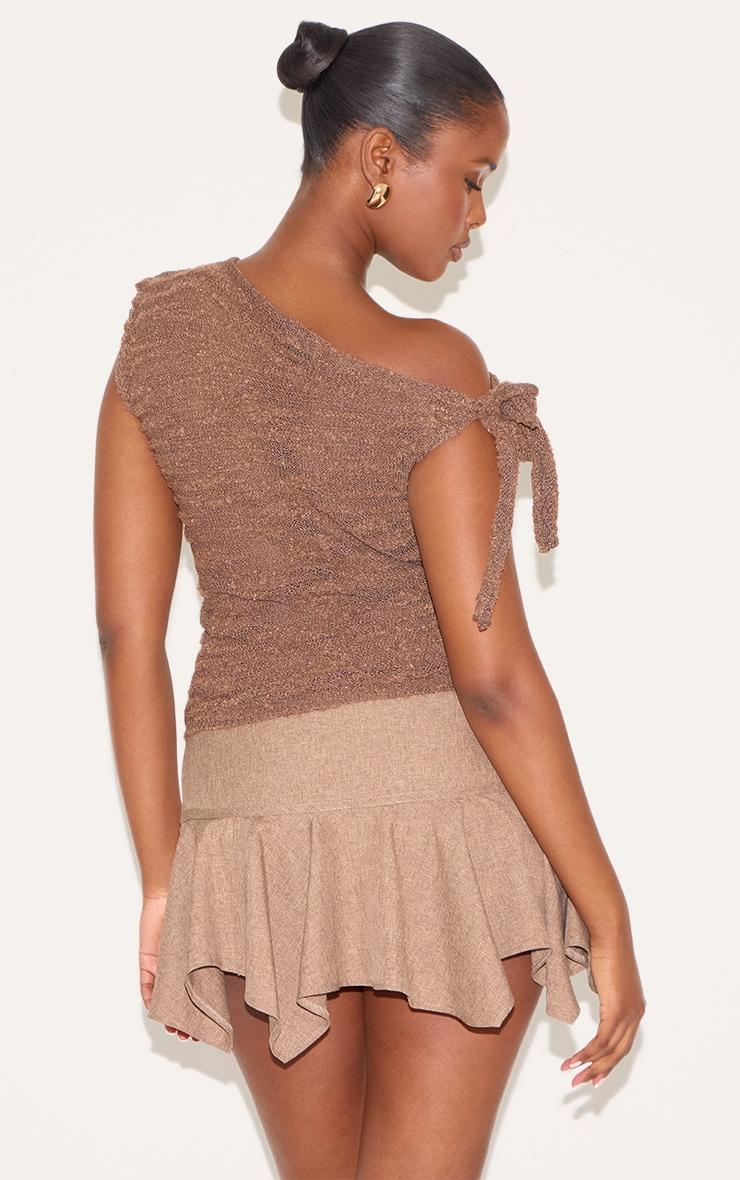Chocolate Sheer Bobble Crochet Asymmetric Tie Top Product Image