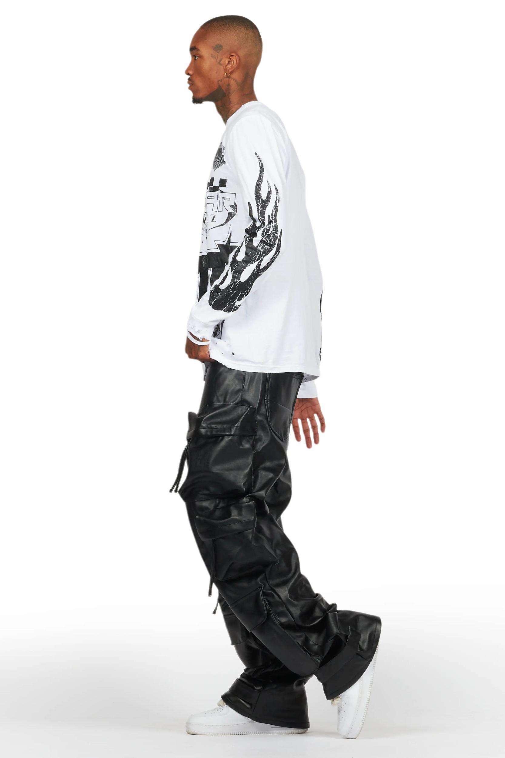 Amos White/Black Long Sleeve Graphic T-Shirt Male Product Image