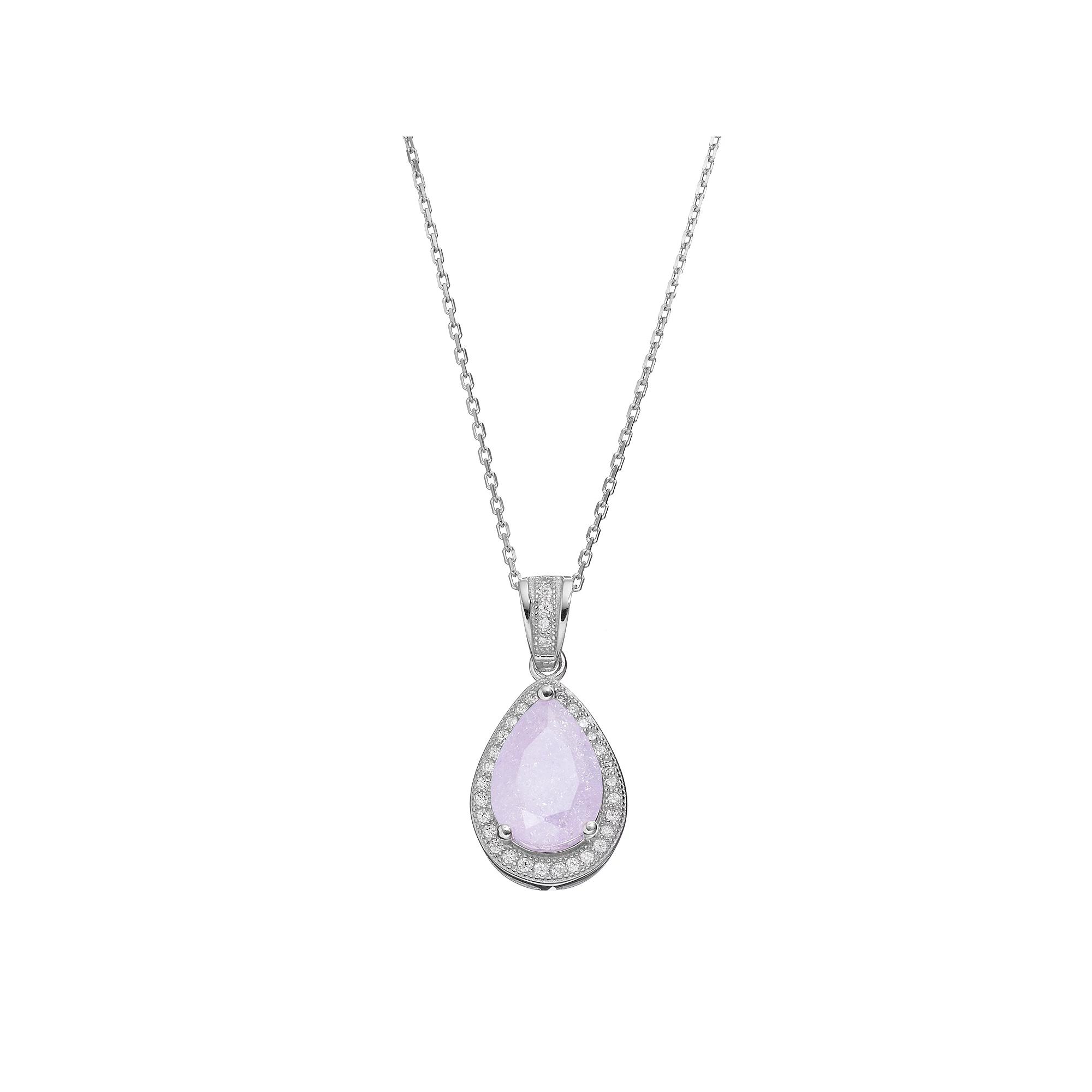 Sterling Silver Ice Cubic Zirconia Teardrop Halo Pendant Necklace, Women's, Size: 18", Pink Product Image