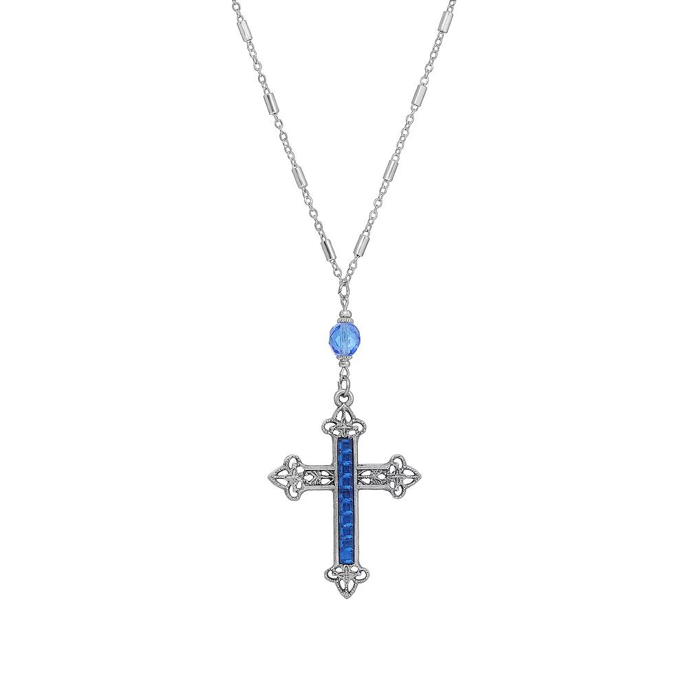 Symbols of Faith Stone Cross Pendant Necklace, Women's, Blue Product Image