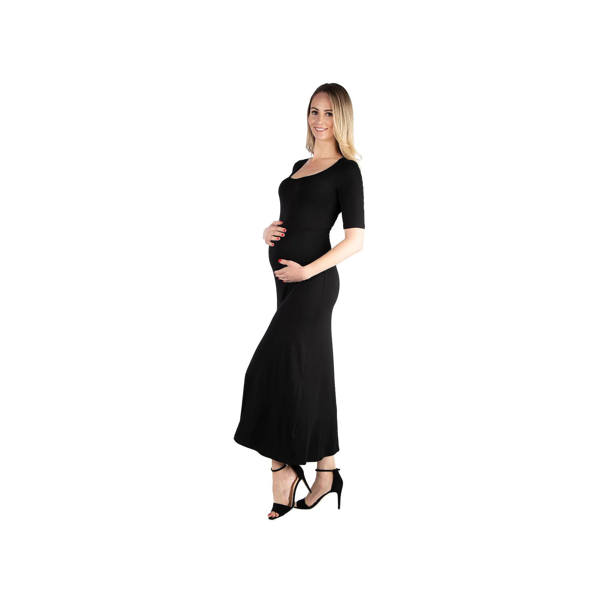 Maternity 24Seven Comfort Apparel Casual Maxi Dress, Women's, Size: Small-Mat, Black Product Image