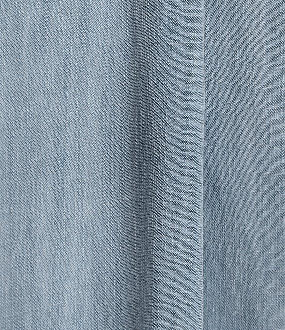 Reba V-Neck Short Cap Sleeve Frayed Hem Chambray Shift Dress Product Image