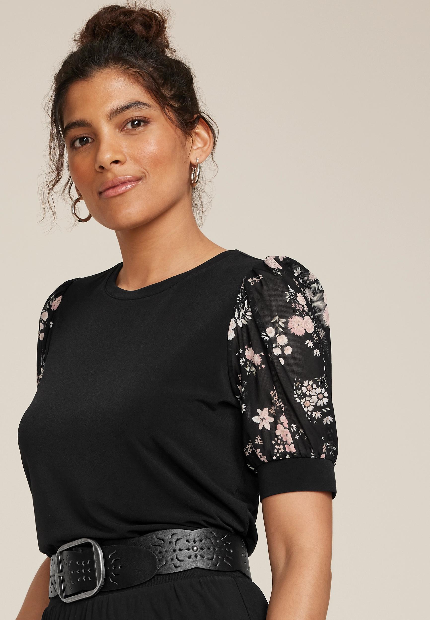 Floral Mesh Puff Sleeve Top Product Image