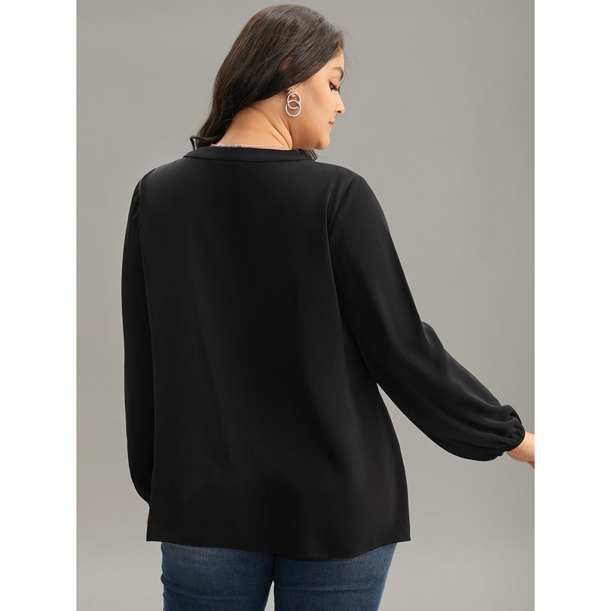 Plus Size Black Anti-Wrinkle Lace Up Chain Detail Lantern Sleeve Blouse Women Office Long Sleeve Tie Neck Party Blouses BloomChic 18-20/2X Product Image