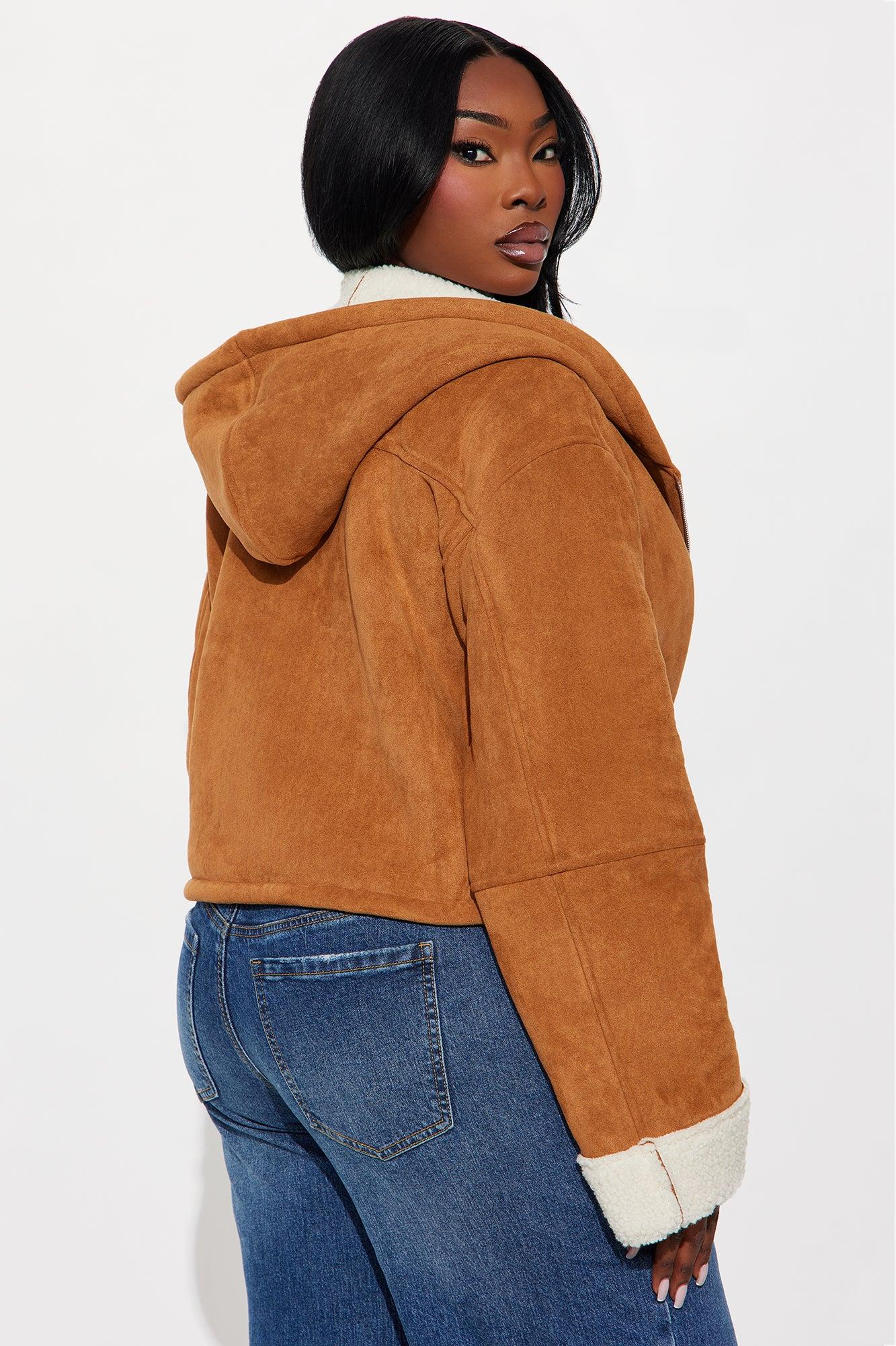 Eskimo Kiss Faux Suede Hooded Coat - Camel Female Product Image