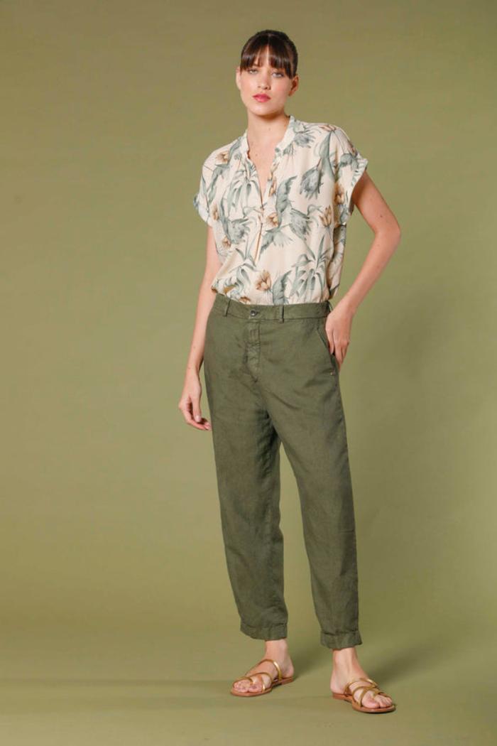Linda Summer women's chino jogger pants in tencel and linen mat fabric relaxed Product Image