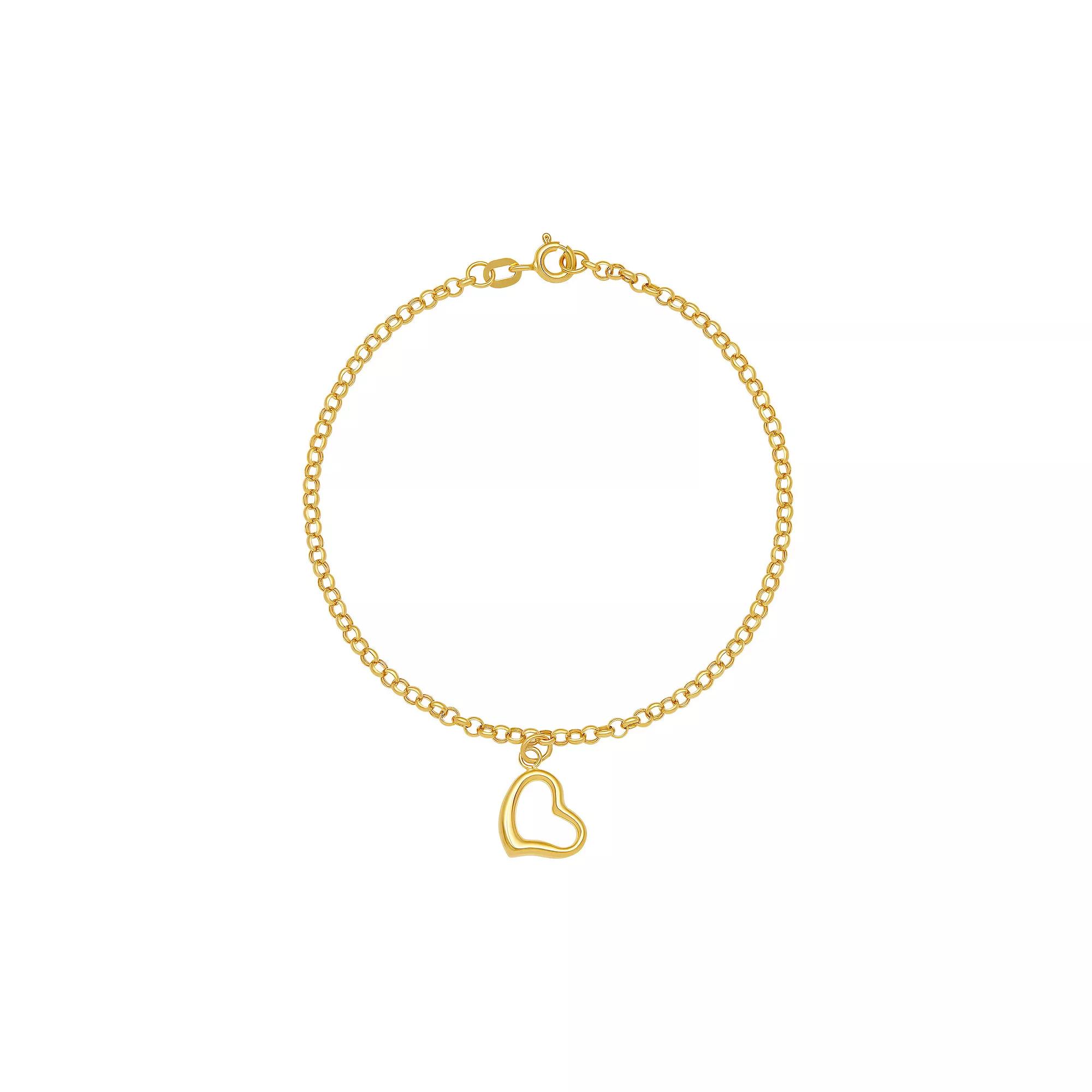 PRIMROSE 14k Gold Polished Open Heart Drop Rolo Chain Bracelet, Women's, Size: 7.25", Yellow Gold Tone Product Image
